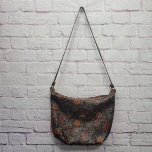 VTG Bonjour Floral Faux Leather Purse Handbag Long Strap Crossbody Boho Cottage